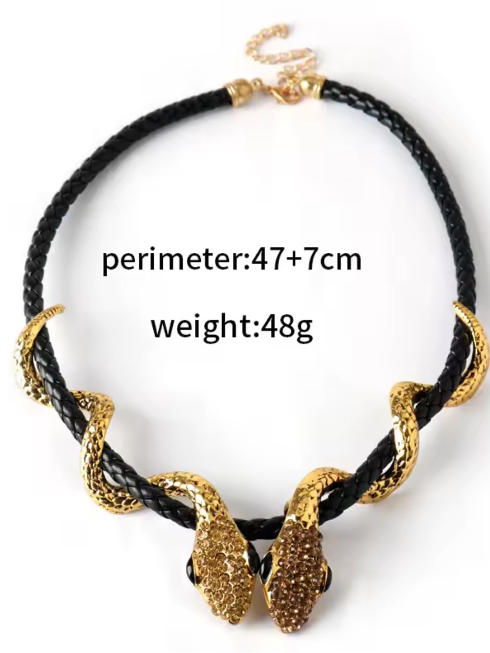 Serpent serpentine Gold Snake Accent Black Braided Necklace by - Picture 4 of 6